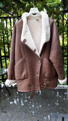 Shearling coat long jacket original vintage real leather unisex fashion unique - Picture 5 of 5