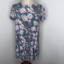 Ann Taylor Loft Dress Sz M Blue Floral Cap Sleeve Flare Round Neck A Line