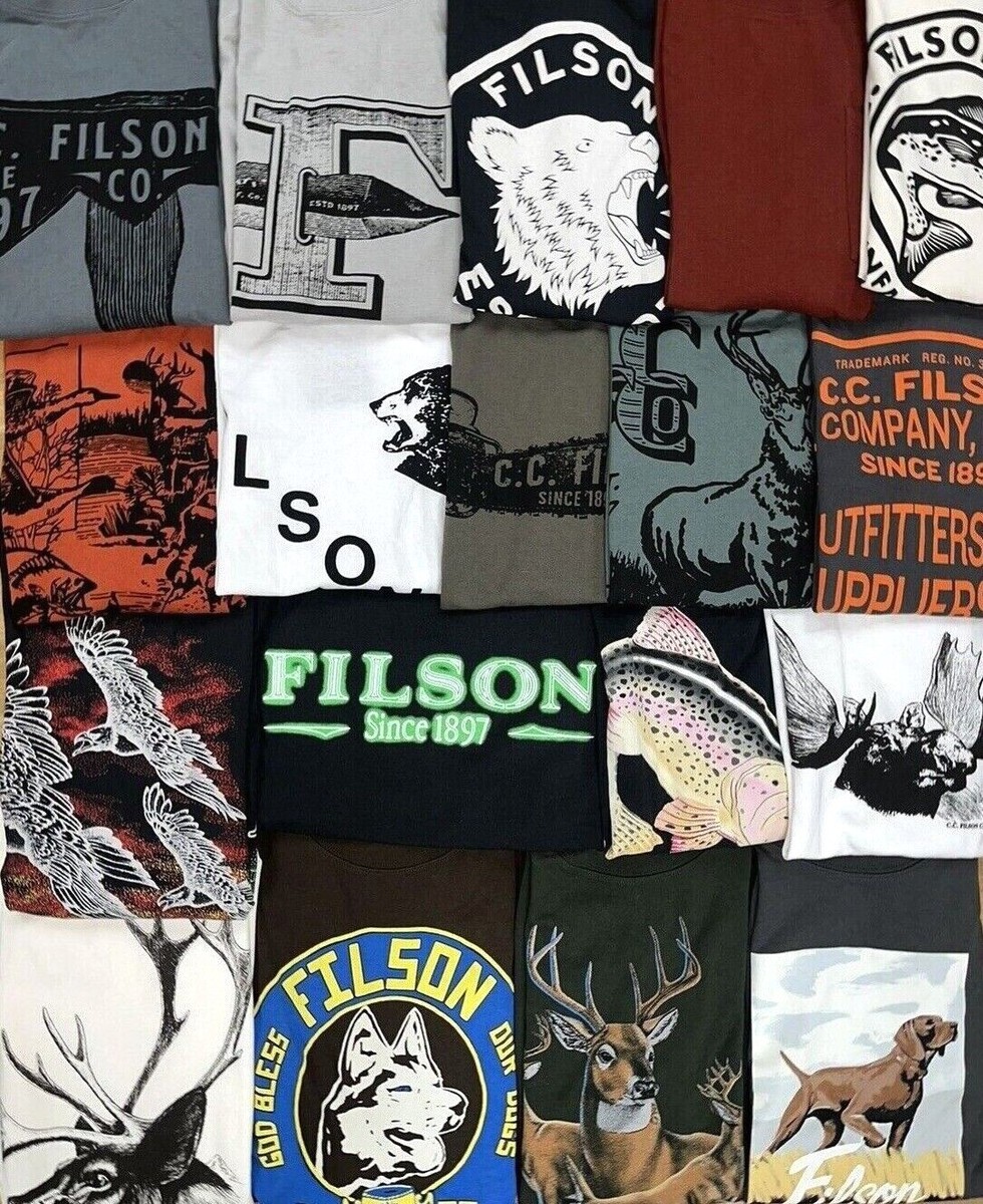 Filson Pioneer XS T-Shirt Made In USA Tee Logo Hunting Fishing Vintage Retro CC