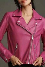 Anthropologie The Saige Faux-Leather Motorcycle Moto Jacket XXS NWT Raspberry