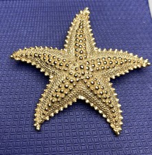 Starfish Pin Brooch Gold Tone Textured Beach Nautical Sea Summer 2 1/4 in
