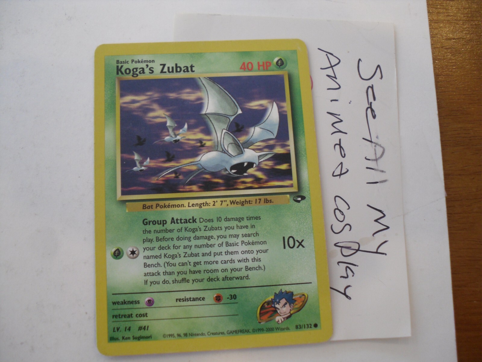 Pokémon Card Koga’s Zubat 83/132 1st Edition Gym Challenge NM-Mint