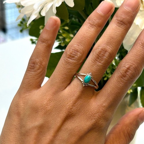 925 Sterling Silver Ladies Minimalist Ring Oval Turquoise Gemstone Jewellery - Picture 3 of 6