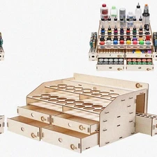 CraftMaster Paint & Tool Station: 32-Bottle Wooden Rack, 36 Marker Slots, 4 Draw