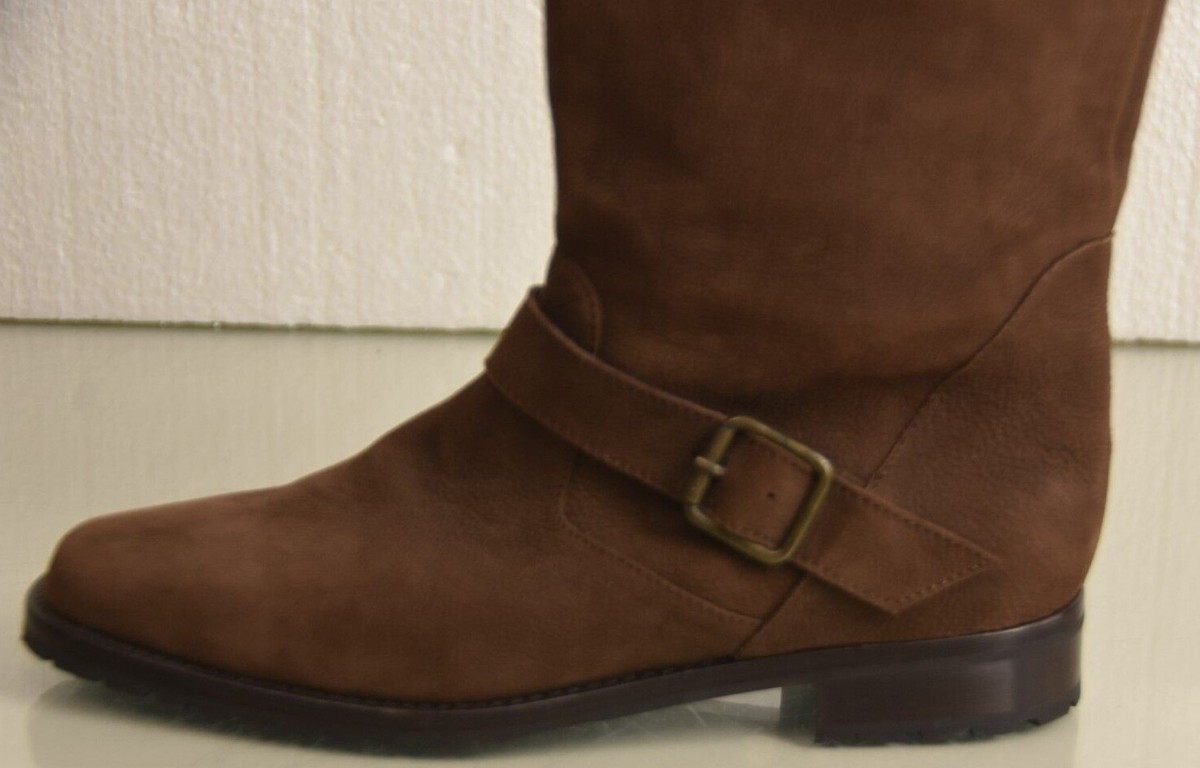 NEW Manolo Blahnik Nubuck Moto Boots Flat Shoes Brown Buckle 36.5