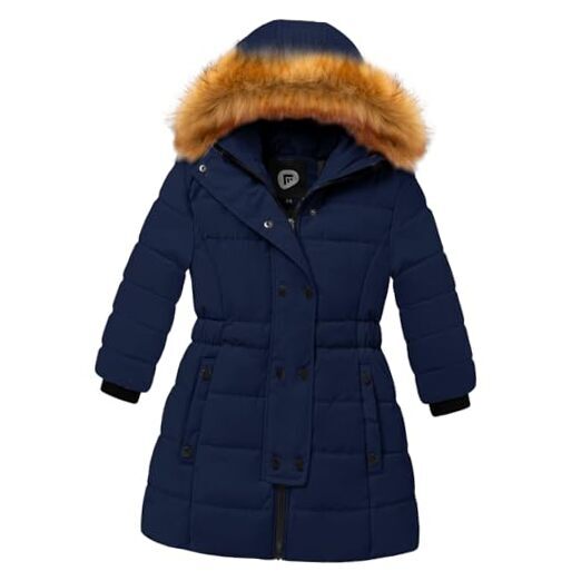 Girls Warm Winter Coats Water Resistant Thicken Long Parka 11-12 Years Navy