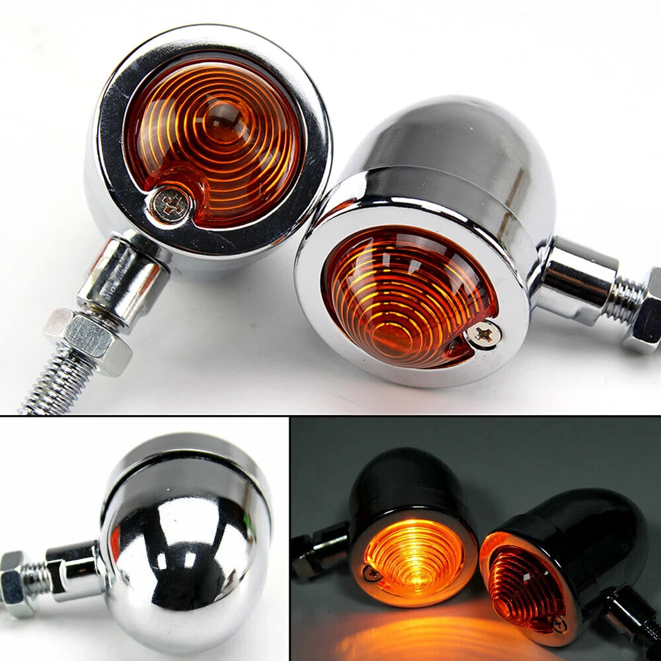 Chrome Motorcycle Turn Signal Bullet Blinker Amber Indicator Light Universal 12V - Изображение 3 из 4