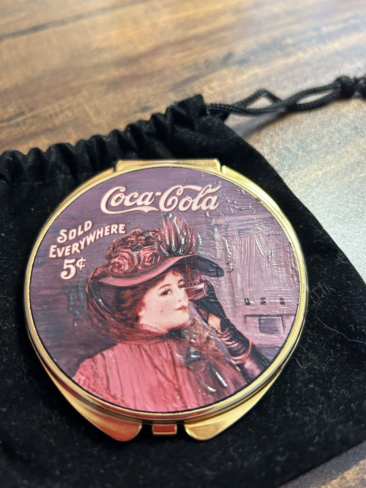 Vintage Coca-Cola Mirror Compact With Dual Mirrors Pouch And Box