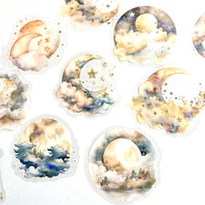 Holographic Cloud Moon Stickers Junk Journal Collage Scrapbooking