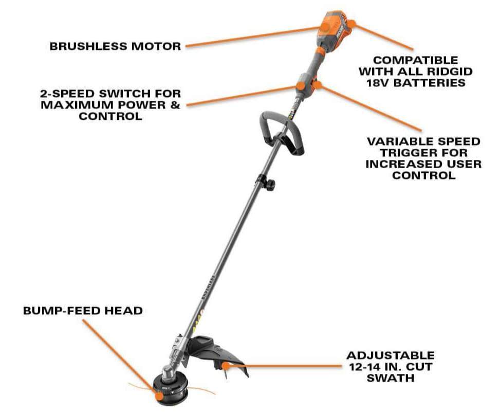 RIDGID String Trimmer 18-V+Brushless W/ Blower+1-Battery+ RIDGID String Trimmer 18-V+Brushless W/ Blower+1-Battery+