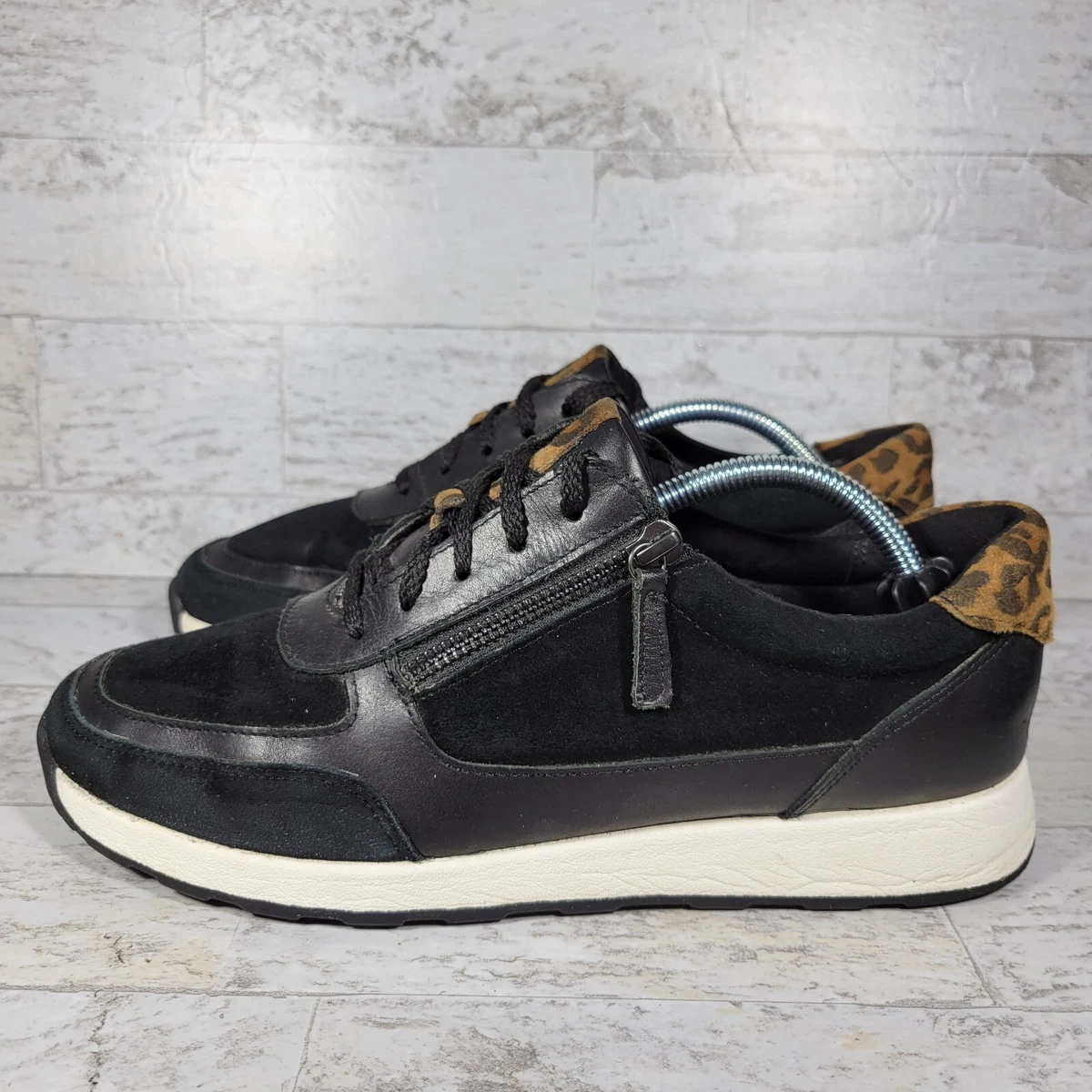 Hotter Women s Juno Black Leather Suede Trainers Shoes Size US 8