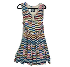 Maeve Anthropologie Dress Medium Knee Length Blue Rainbow Sennebec Twist Front
