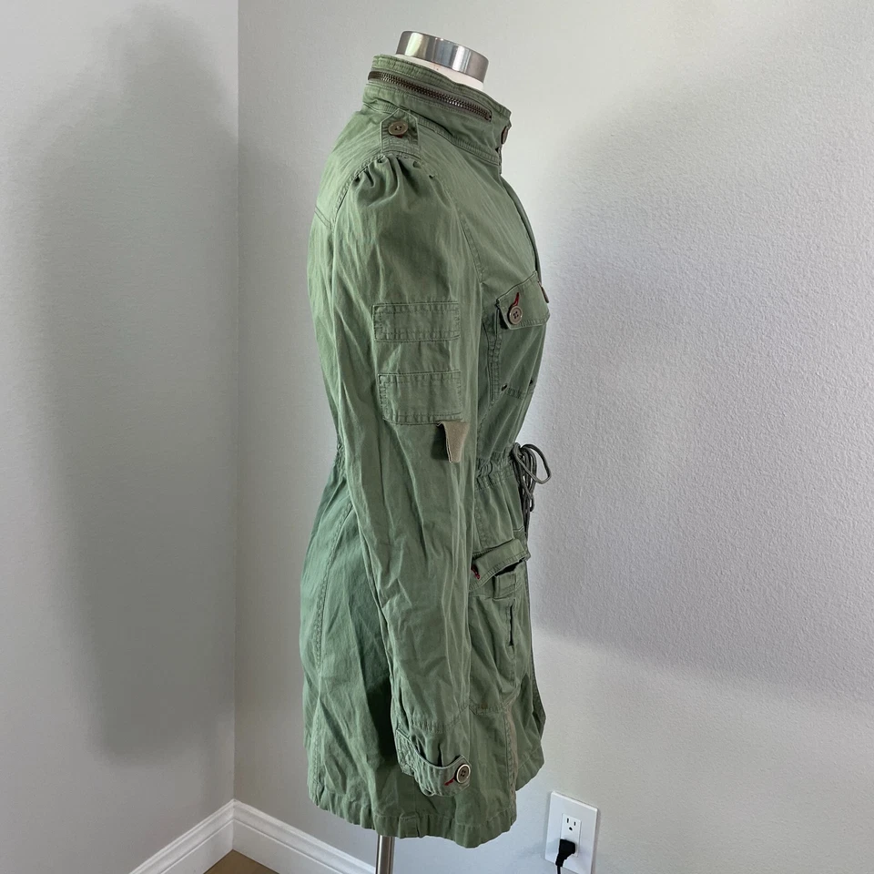 Love from YA-YA Mujer Grande Verde Utilidad Chaqueta Bolsillos Capucha Oculta Foto 3 de 4