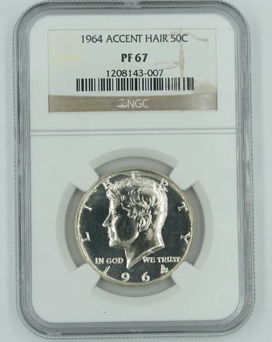 1964 NGC PF67 Accent Hair Kennedy Half Dollar 50C