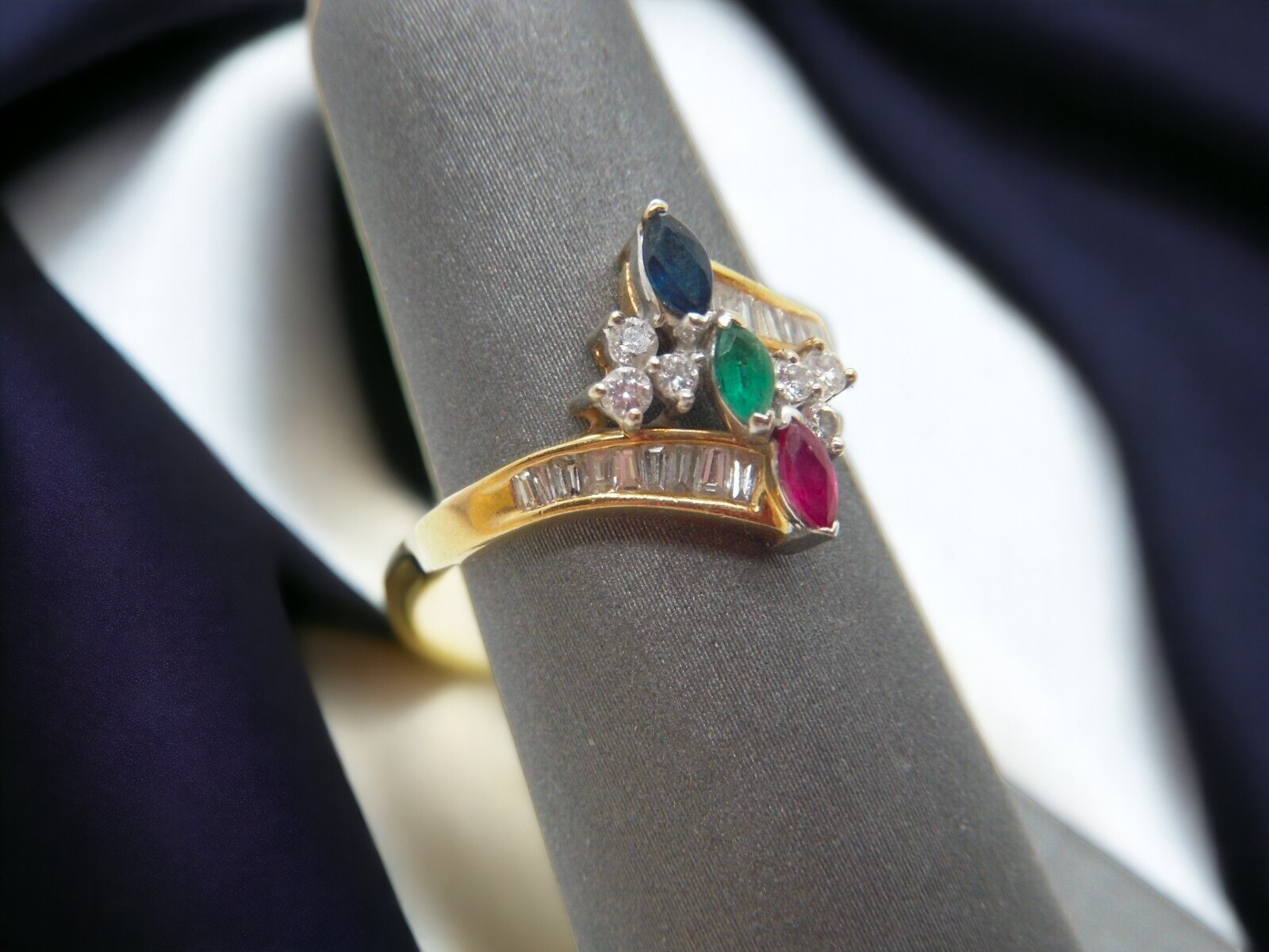 18K Solid Gold  Diamond Emerald Ruby Sapphire Rin… - image 2