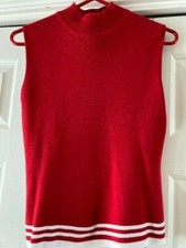 Sag Harbor Red  White Sweater Small Mock turtleneck