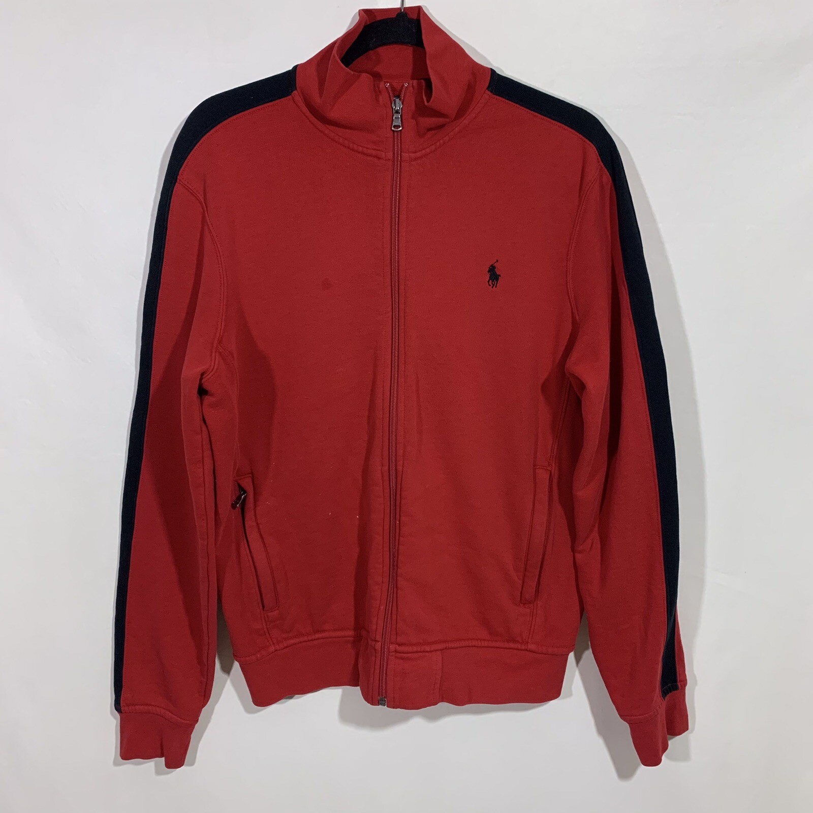 Polo uomo Ralph Lauren track jacket taglia media rosso nero maglione a righe pony