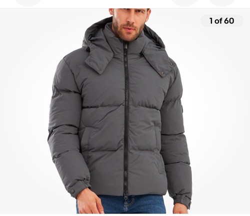 Danger Hooded Puffer Winter Jacket Mens Black