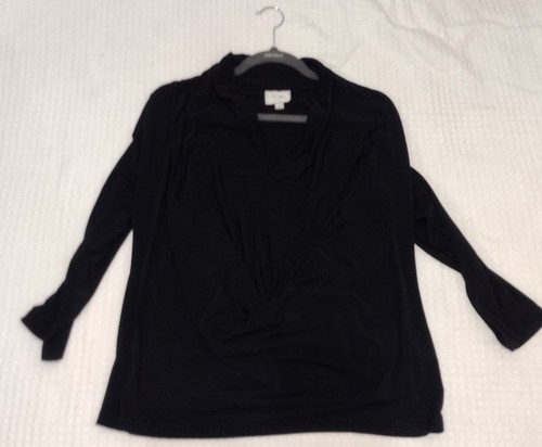 Beige By ECI Womens New York Blouse Scoop Neck Top Black 3/4 Sleeve - Picture 4 of 5