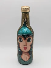 OOAK Bottle Artist Signed Indian Style Woman  Art Boho Post Modern Vibrant Jewel
