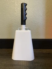 New Large Sporting Event Metal 11"  White Cowbell w/ Rubber Grip Handle Cow Bell