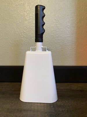 New Large Sporting Event Metal 11''  White Cowbell w/ Rubber Grip Handle Cow Bell