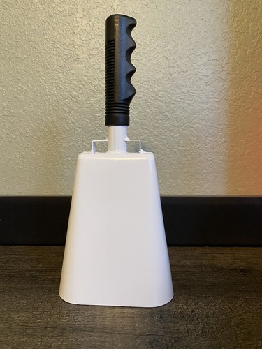 New Large Sporting Event Metal 11" White Cowbell w/ Rubber Grip Handle Cow Bell
