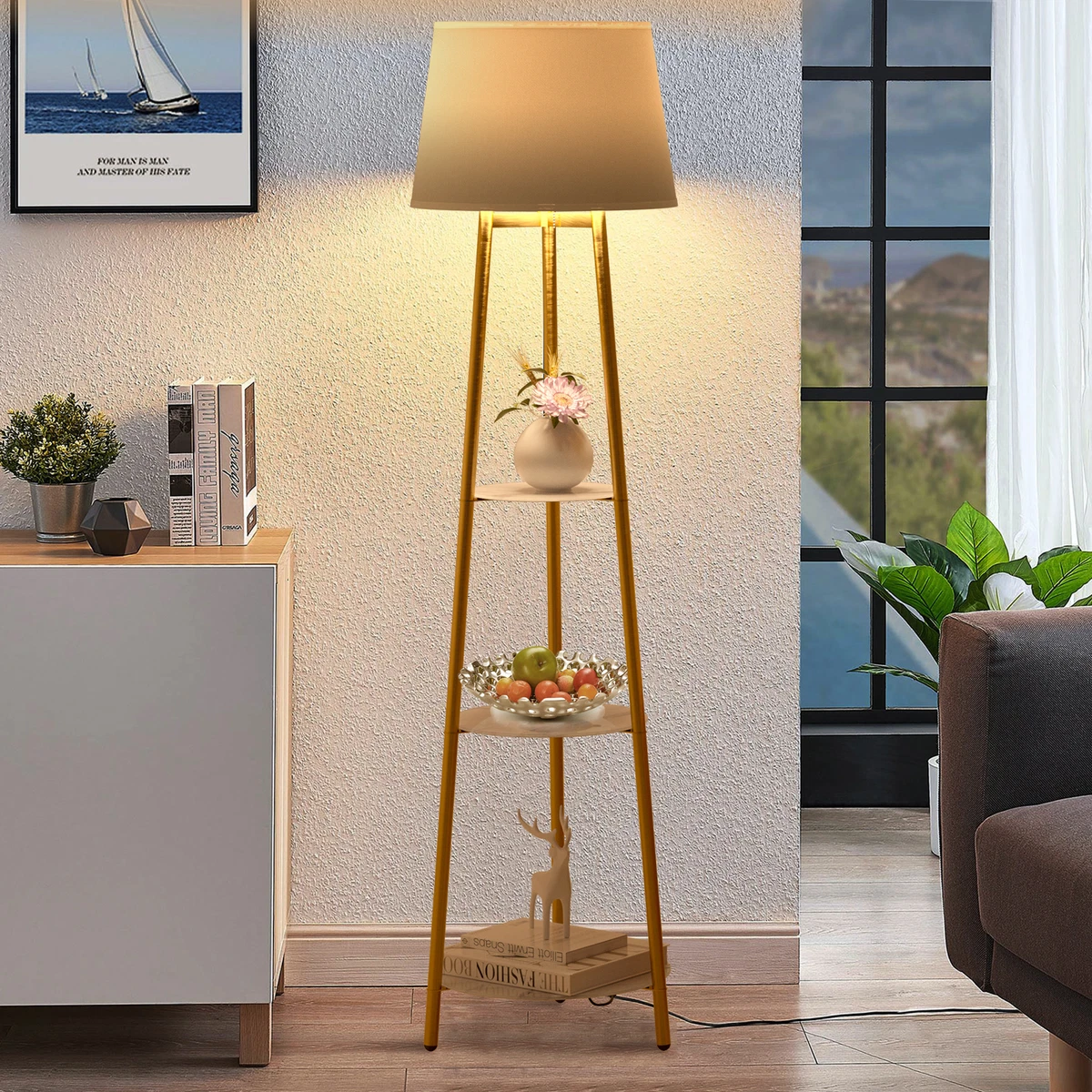 3 Tier Shelf Floor Lamp W Shade