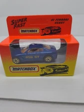 Vintage MATCHBOX SUPER FAST Blue FERRARI 456GT # 41 RARER GOLD HUBS New In Box 