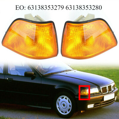 2pcs Front Indicator Light Amber Lens Corner Lamp For BMW E36 3-Series 1992-1998