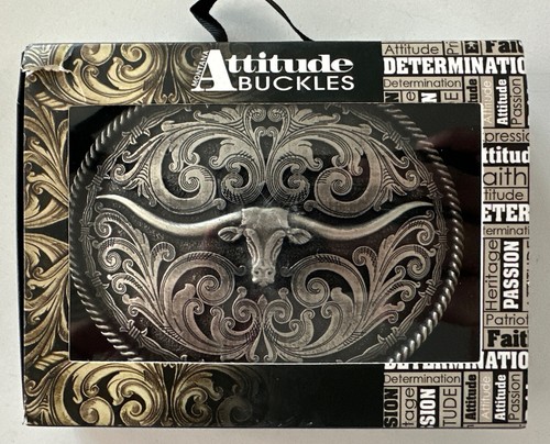 Montana Silversmiths Men's Barbed Wire Longhorn Classic Attitude Buckle - Picture 3 of 3