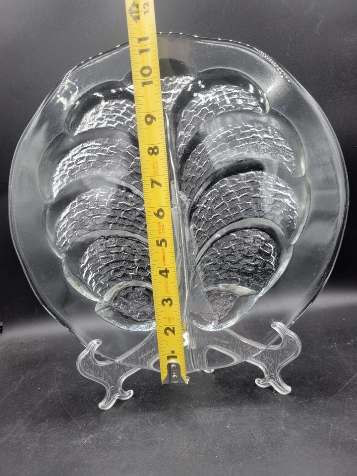 Bandeja de vidrio arte texturizado hoja árbol de la vida Orrefors Edén brilla transparente con UV Foto 3 de 4