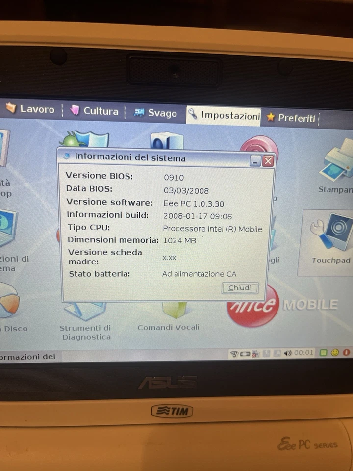 Netbook Asus EEE PC 4G Mini 7" Intel Celeron 900MHz 4GB SSD Wi-Fi Linux - Immagine 2 di 4