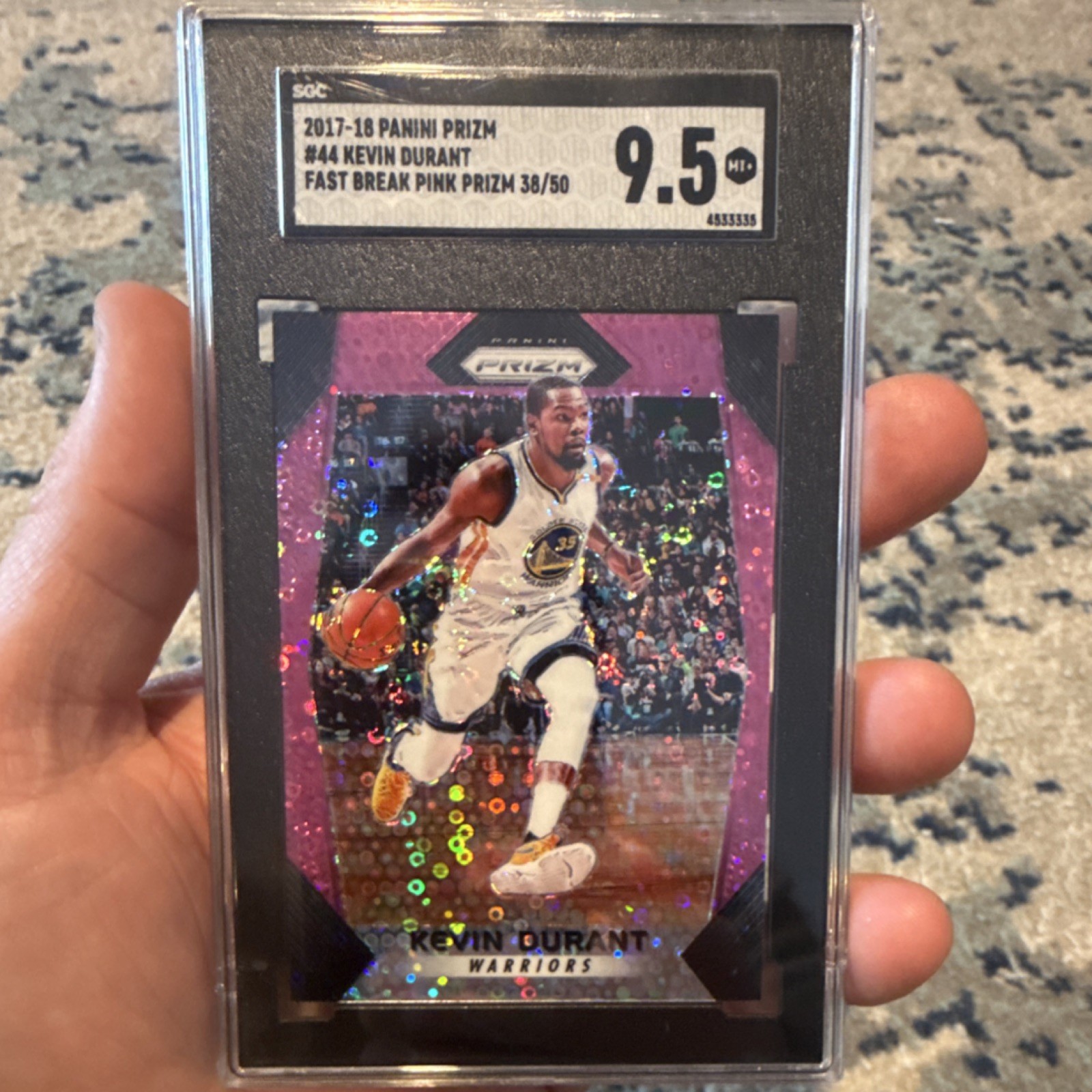 Kevin Durant 2017-18 /50 Panini Prizm #44 Pink Fast Break Prizm SGC 9.5 Warriors