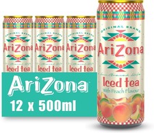 Arizona Peach Iced Tea, Pack of 12 x 500ml Cans, Delicious Fruit Tea Drink, No 