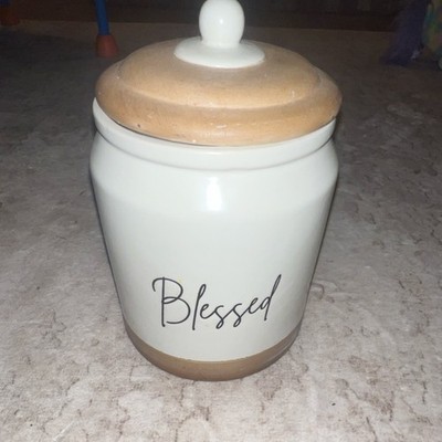Hobby Lobby Calm Harvest Ceramic Cookie Jar White Beige With Lid Food Safe