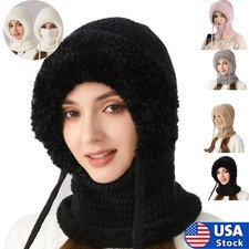 3 in 1 Womens Knit Beanie Cap Fleece Lined Winter Scarf Mask Set Snow Caps Gifts
