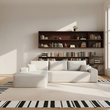 107"White Plush L Shaped Sectional Couch Corduroy Boneless Sofa with Left Chaise