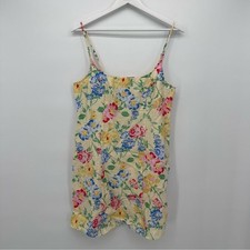 A New Day Yellow Colorful Floral Mini Dress Size 12 Shabby Chic Summer