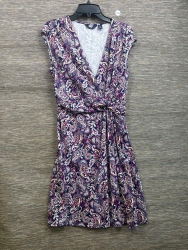 Lands End Paisley Fit & Flare Dress Womens Size M Purple Multi V-Neck Sleeveless