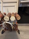 Vintage Croquet Set with Stand Wood Rolling Handle Striped Balls 6 Players — photo 7