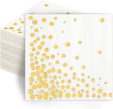 100 Pcs Gold Cocktail Napkins, 3-Ply, 5 x 5 Inches, White