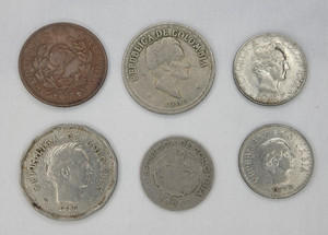 Colombia Coins 50, 20, 10 and 5 Centavos 1964, 1966, 1967, 1970, 1972 & 1973