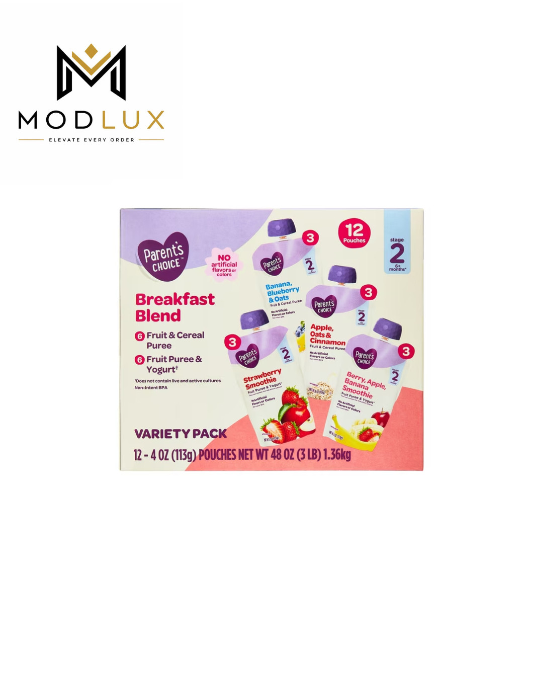 Parent's Choice Stage 2 Baby Food Breakfast Blend Variety Pack, 12 Count