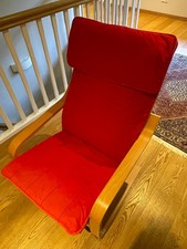 IKEA Schwingsessel POÄNG Buche, roter Bezug mit Fleck