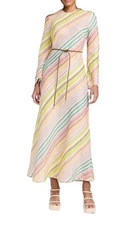 Zimmermann Halliday Bias Long Dress | Multi Stripe, Linen, Belt, Long Sleeve