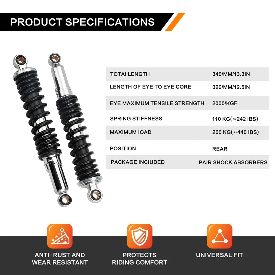 12.5'' Rear Shock Absorbers For Suzuki GS125 GS150 Yamaha RD350 Harley Sportster Foto 3 de 4