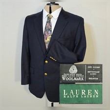 Lauren Ralph Lauren Blazer Men 42R Navy Blue Gold Buttons 100 Wool Woolmark