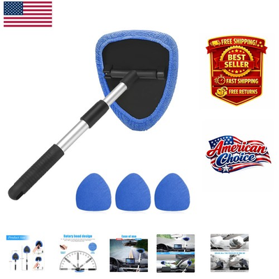 #ad Extendable Car Window Cleaner with Rotating Head amp; 4 Microfiber Pads Blue $16.99