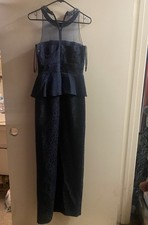 David Meister Size 4 Formal Halter Gown Size 4 Bust 32  Navy Blue Jeweled Neck